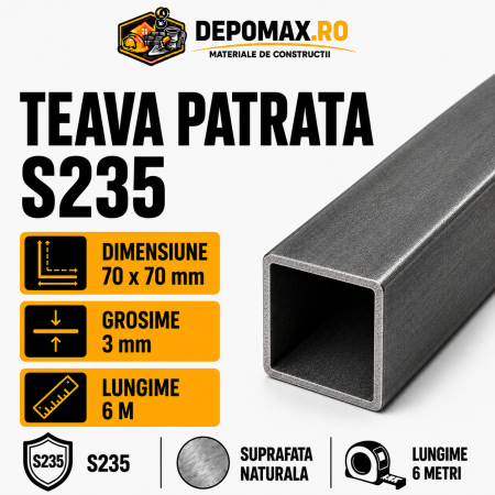 Teava patrata 70 x 70 x 3 mm, 6 metri